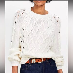 New Loft White Cotton Crewneck Sweater S $69.95!